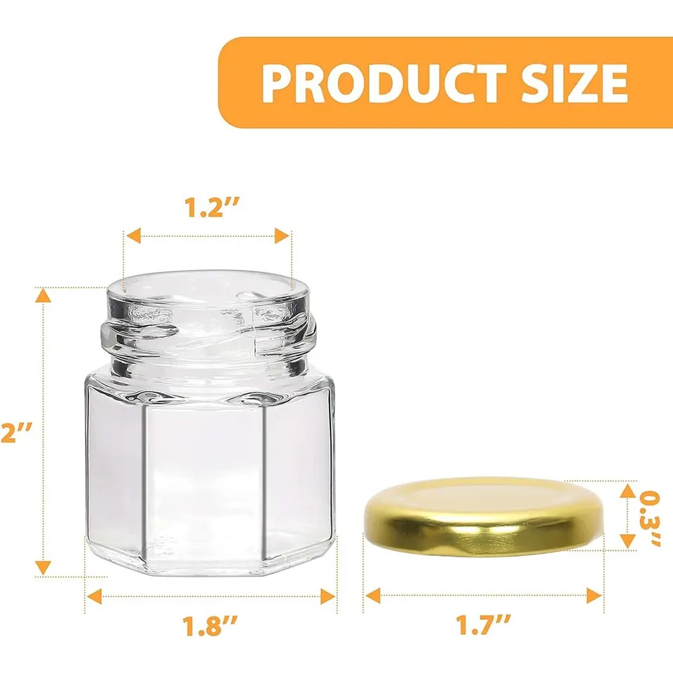 Lot De 15 Pots Hexagonaux En Verre Avec Couvercles Dorés