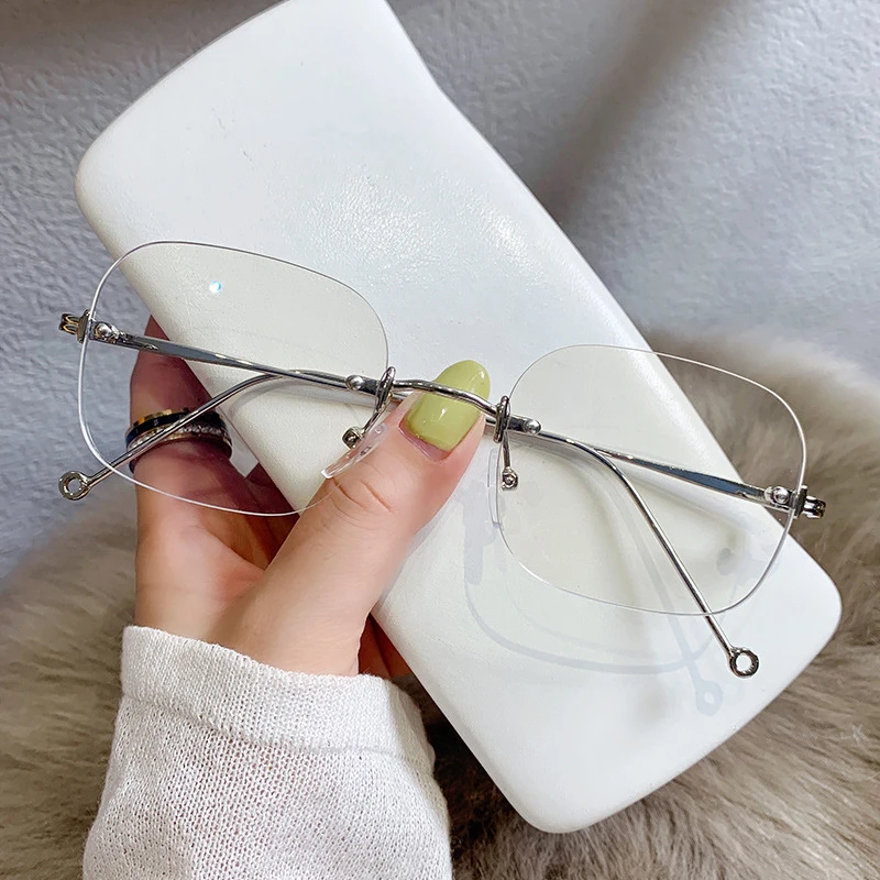 seemfly Blue Light Blocking Rimless Myopia Glasses Women Metal Frame Transparent Glasses Eyeglasses Nearsighted -1.0 To -4.0 3