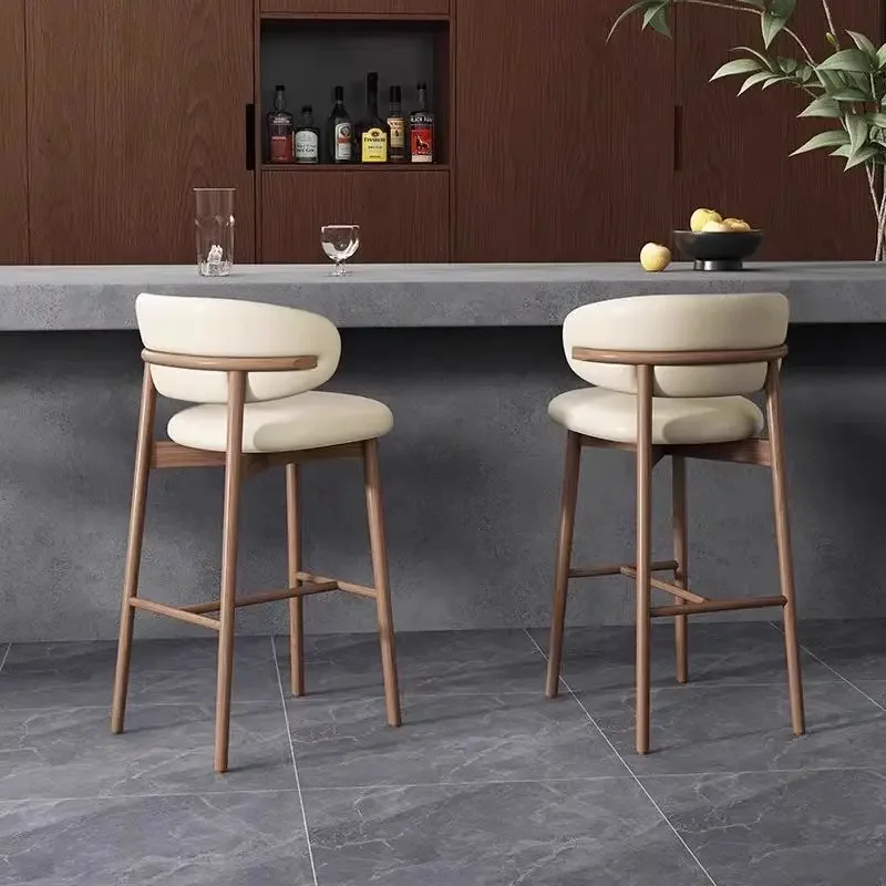 Nordic Modern Simple Light Luxury Solid Wood Home High Bar Table Chair Bar Footstool Backrest bar chairs