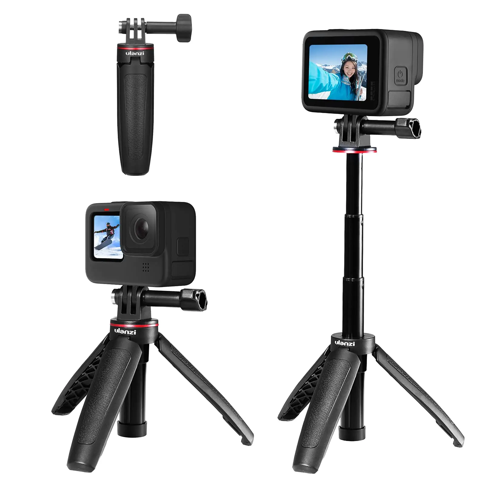 Perche à Selfie portable 3 voies pour Gopro Hero 9 8 7 5 6 4 3 Series,  support de trépied pliable, 3 en 1, accessoires - AliExpress