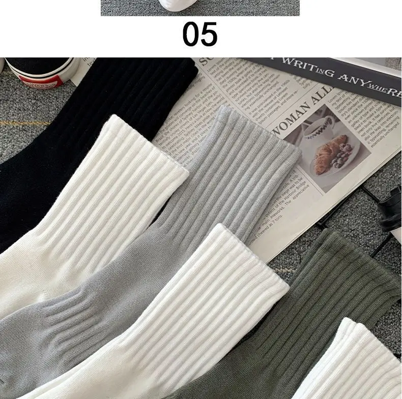 Mens Black  White Warm Socks Set - 5 Pairs Autumn Winter Sport Short Socks