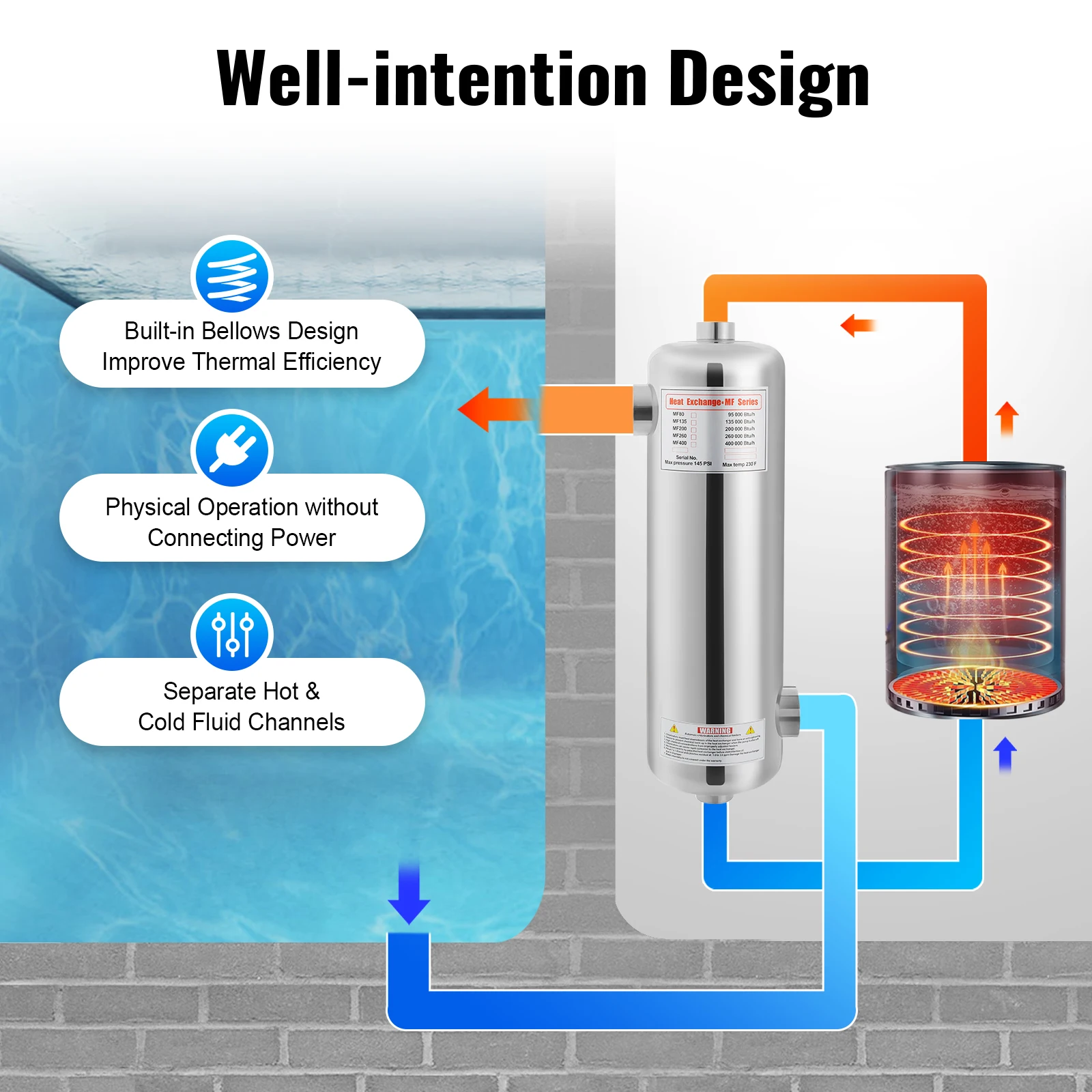 60KW Edelstahl Schwimmbad Wärmetauscher SPA Thermostat Heizung Pool Zirkulierende Heizung Ausrüstung – Detail 3