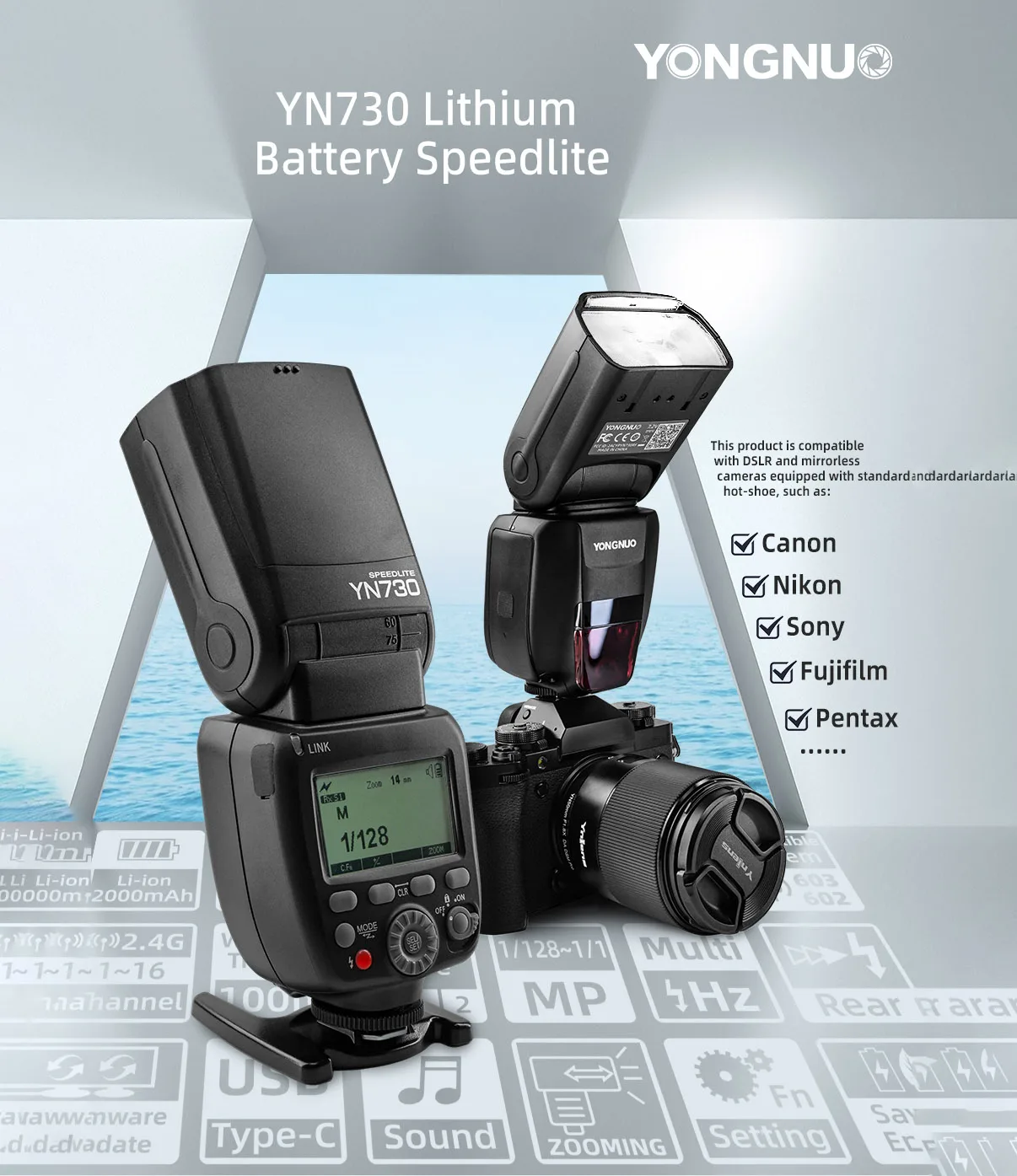 

YONGNUO YN730 2.4G GN60 Wireless Flash Speedlite Li-ion Battery Master Slave with 560 Radio for Canon Nikon Sony Fujifilm Camera