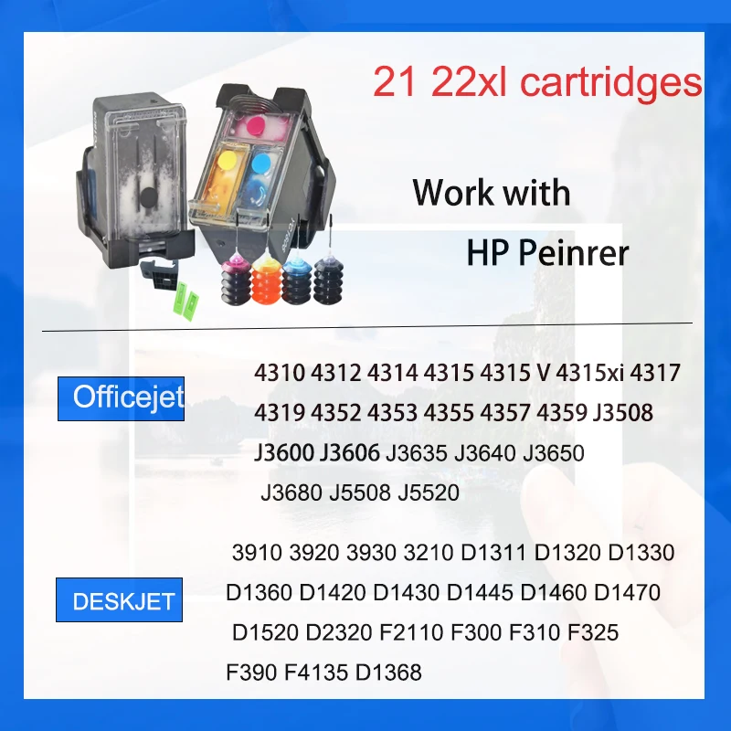 Kit 2 Cartucce Hp 21 E 22 Compatibili Per Hp Deskjet F300 F380 F2280 PSC 1400 14011402 1403 1410