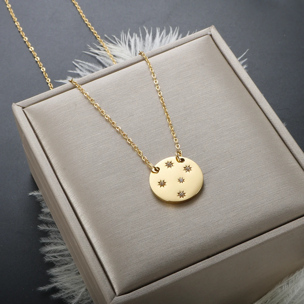 Stainless Steel Necklace Tarnish Free Exquisite Round Star Crystal
