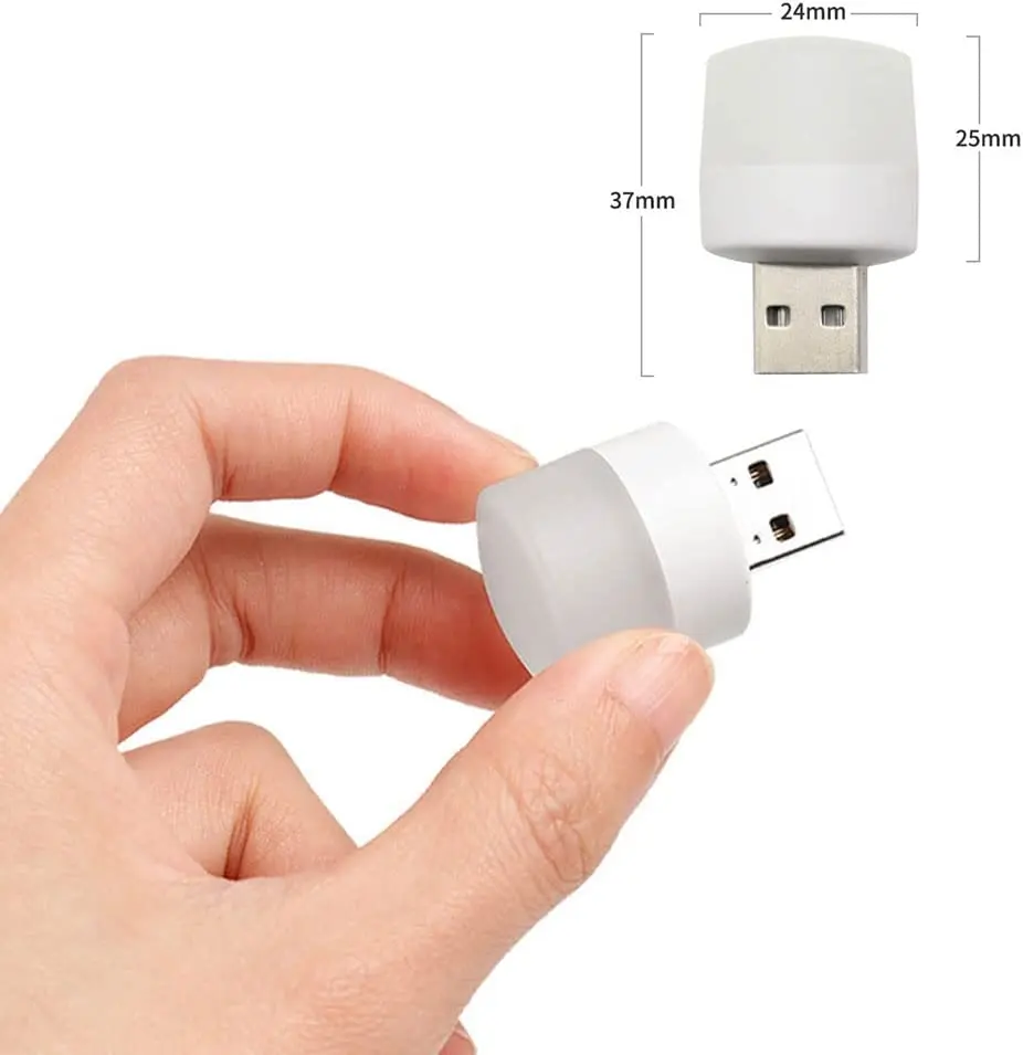 USB 야간 조명 미니 LED 야간 조명, USB 플러그 램프, 보조배터리 충전 USB 책 조명, 작은 원형 독서