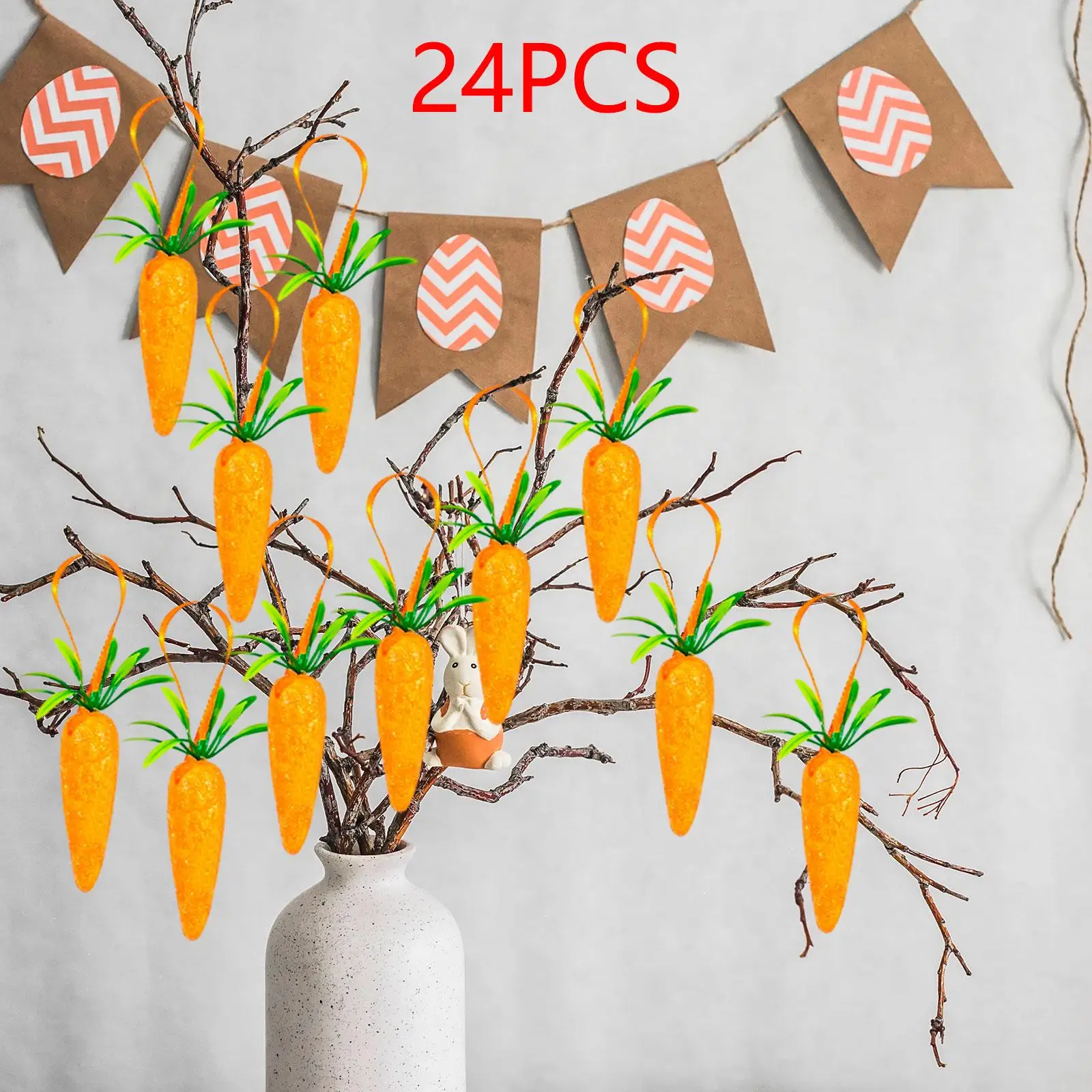 24x Easter Carrot Hanging Ornaments Pendant Carrots Hanging Decorations for Party Supplies Party Easter Decoration Home Kitchen