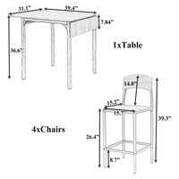 5-Piece Counter Height Drop-Leaf Dining Set with 4 Chairs, Black Frame and Brown Wood Tabletop - Image 3
