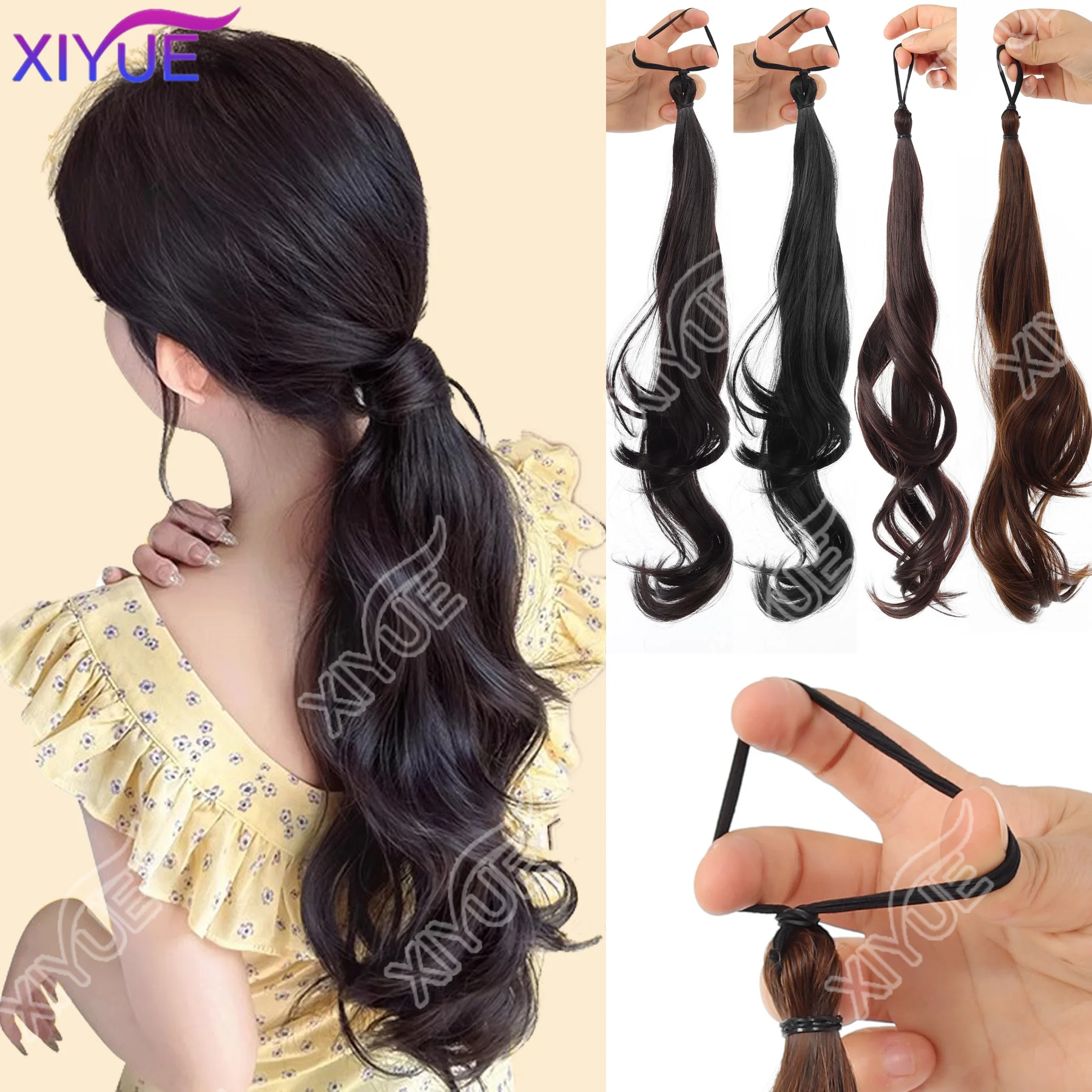 XIYUE Synthetic Wig Ponytail Long Wavy Ponytail Hair With High Elasticity Rubber Band Heat Resistant Hairpiece For Daily Use
