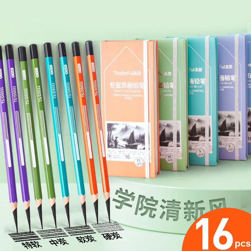 16pcs Professional Sketch Pencils Hard Medium Soft charcoal Pencil Charcoal Art Stationery Student Special Hand-painted Painting