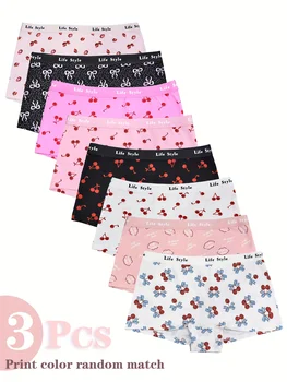 Random color 3 cute fruit pattern cherry print comfortable and breathable casual underwear for women, boxer pants