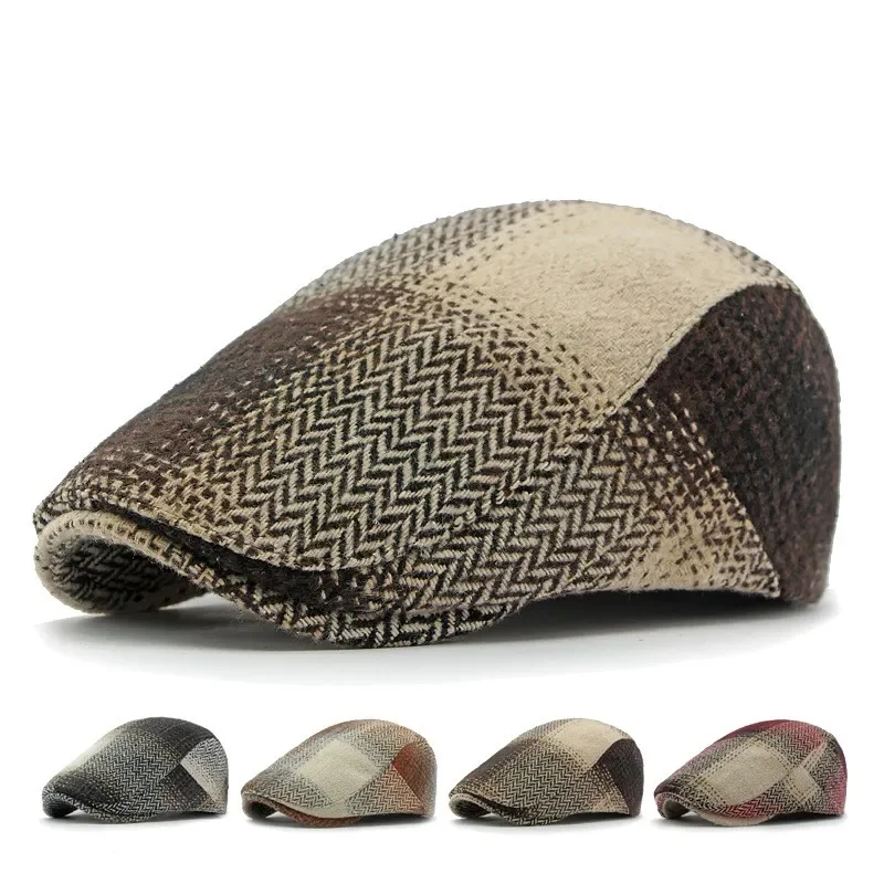 Men and Women Retro Octagonal Newsboy Cap Beret Hat Thickened Knitted Duck Tongue Painter Hat Plaid Street Forward