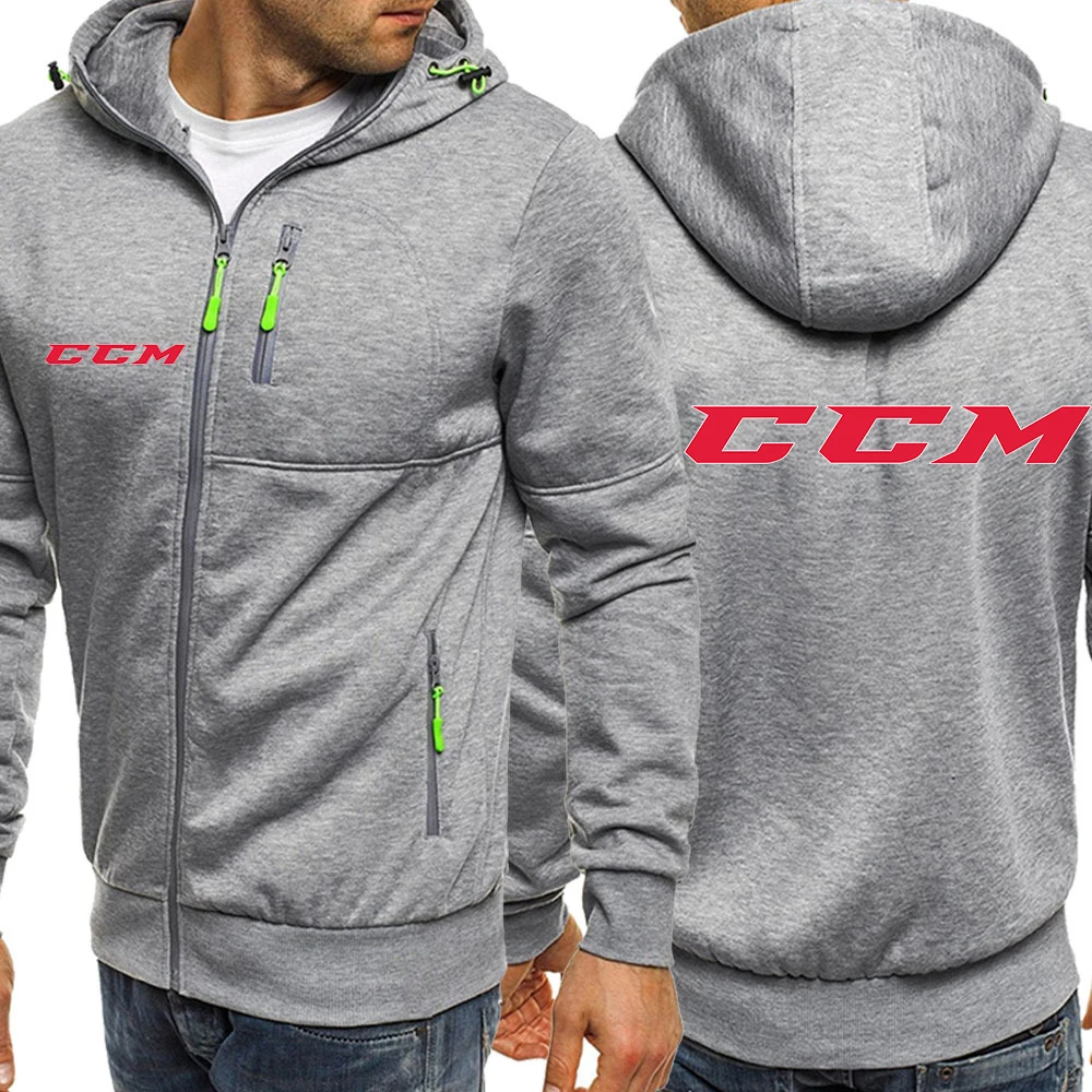 CCM 2023 Logo printed casual HipHop Harajuku tricolor hooded men's fleece sweatshirt zipper jacket