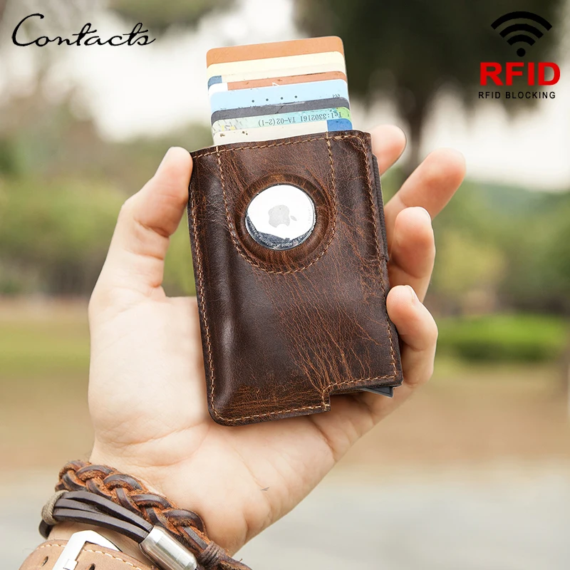CONTACT'S Genuine Leather Card Holder Men's Wallet Retro Design Rfid Protection Mini Card Holder Credit Bag wallet card holder card holder credit card holder card wallet