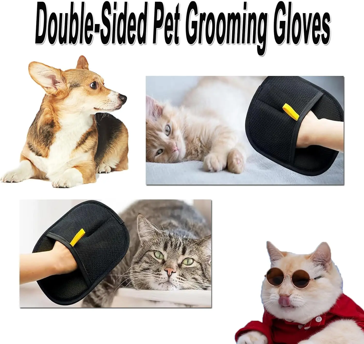 Double-Sided Grooming Gloves for Pets for Dogs Bathing, Reusable Pet Hair Remover Glove Washing, Deshedding