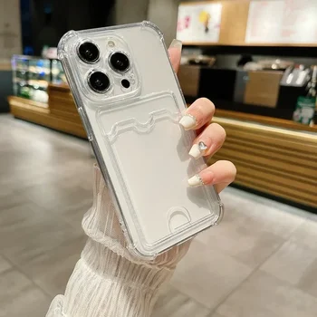 Transparent Card Holder Bag Case For iPhone 17 16 15 14 Plus 13 12 11 Pro Max Slot Wallet Back Cover For iPhone Shockproof Case 1