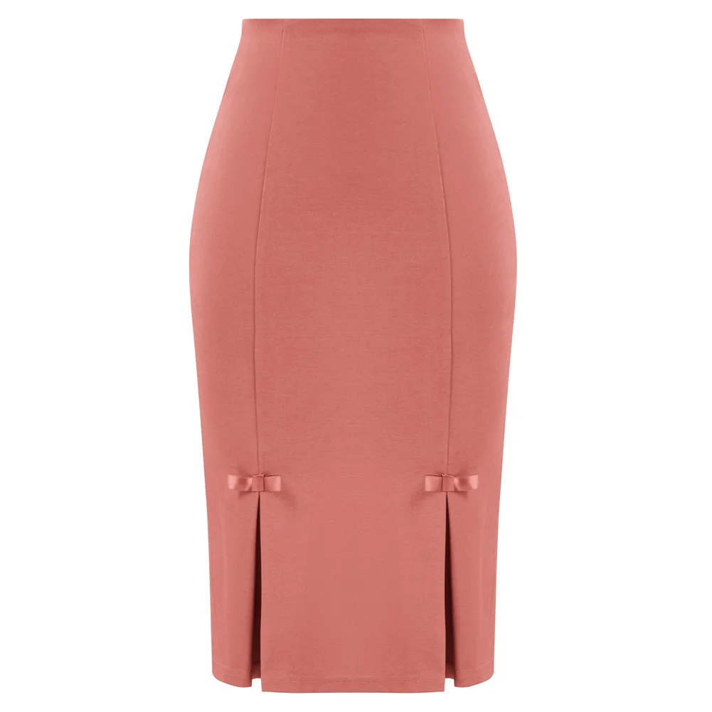 BP Women Office Lady Hips-wrapped Skirts High Waist Stretchy Bodycon Skirt Vintage Bow-Knot Decorated Skirt Elegant Pencil Skirt