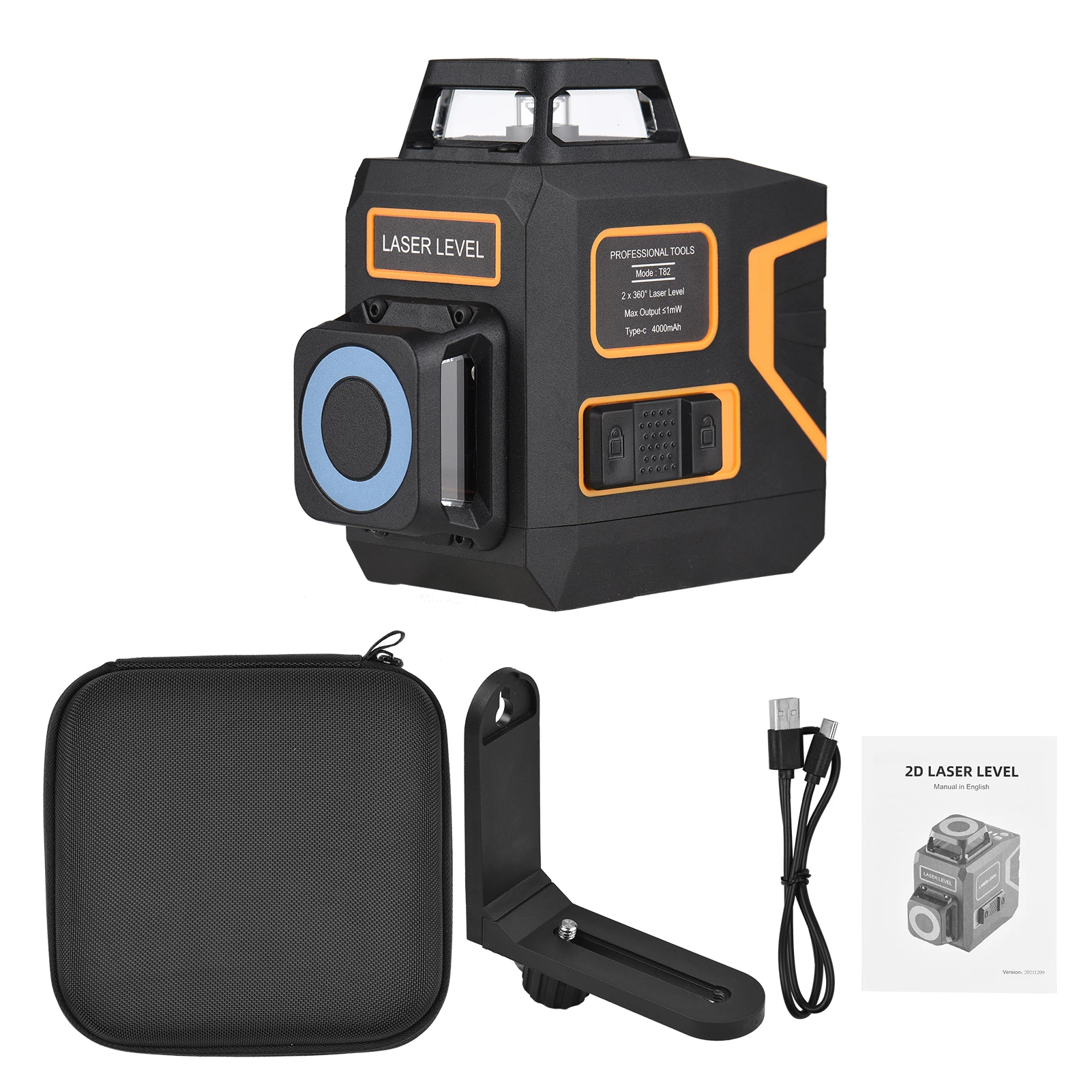 

2D Cross Line Laser Level with Bracket Self Leveling 2 x 360-degree Horizontal and Vertical Green Beam 8 Laser Lines Marker