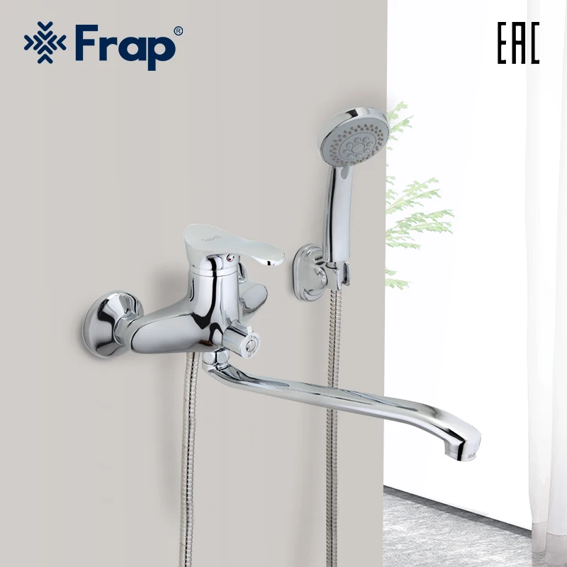 

Frap Chrome Bathtub Faucet Long Nose Brass Bathroom Faucets Wall Mounted Cold Hot Water Mixer Tub Tap with Hand Shower