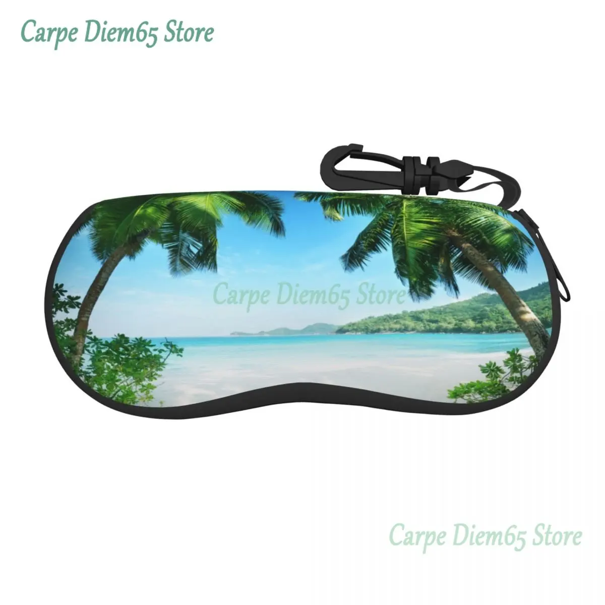

Portable Eyewear Case Sunset On Beach Anse Takamaka Sunglasses Soft Case Glasses Box with Lanyard Zipper Eyeglass Case