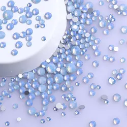 Versatile Mix Size Glitter Glass Rhinestones - Silver Bottom, Non - Hotfix, Perfect for Nail Art and Clothing Embellishment (Blue Opal)
