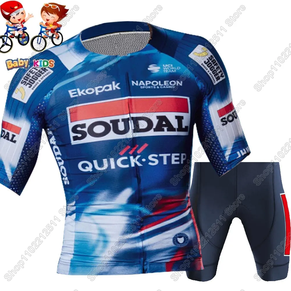 Kids Soudal Quick Step Cycling Jersey Set Boys Girls Cycling Clothing Road Bike Shirts Suit Bicycle Pants