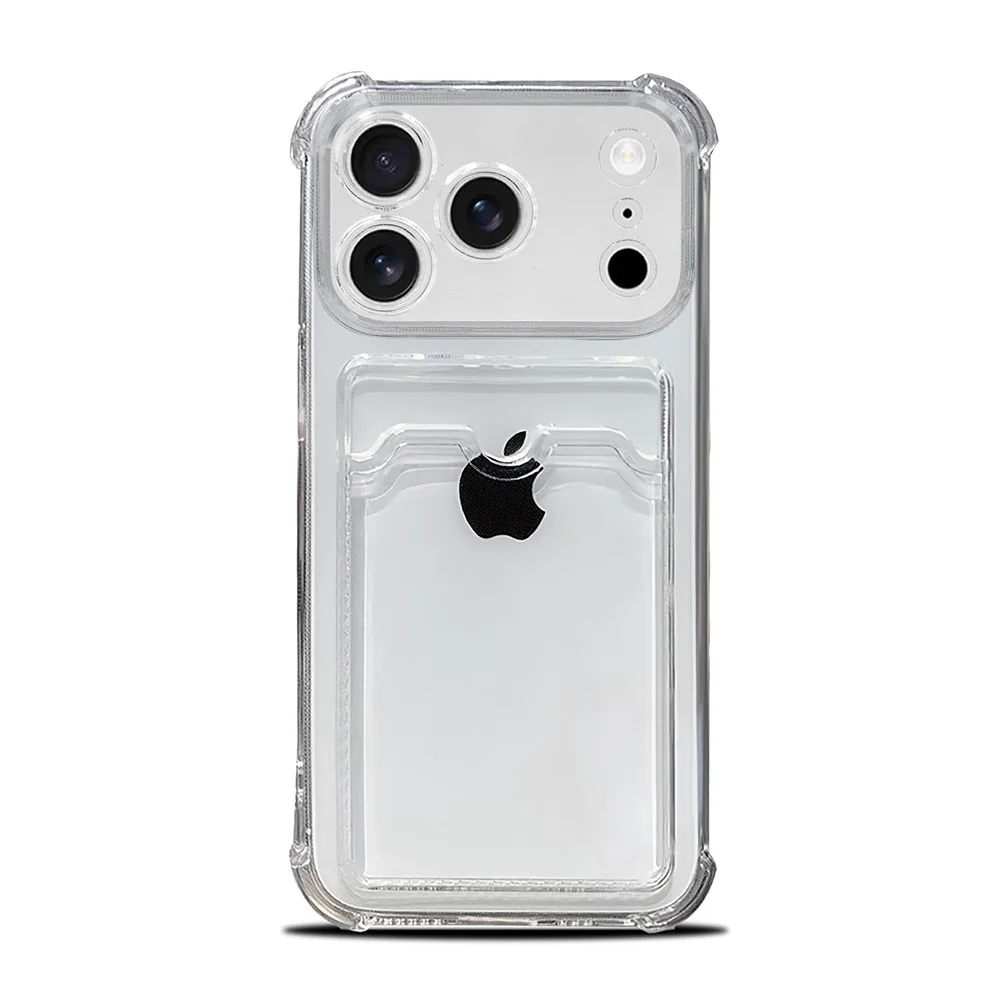 Clear Card Holder Phone Case with Shockproof Corners and Soft Transparent Back Cover