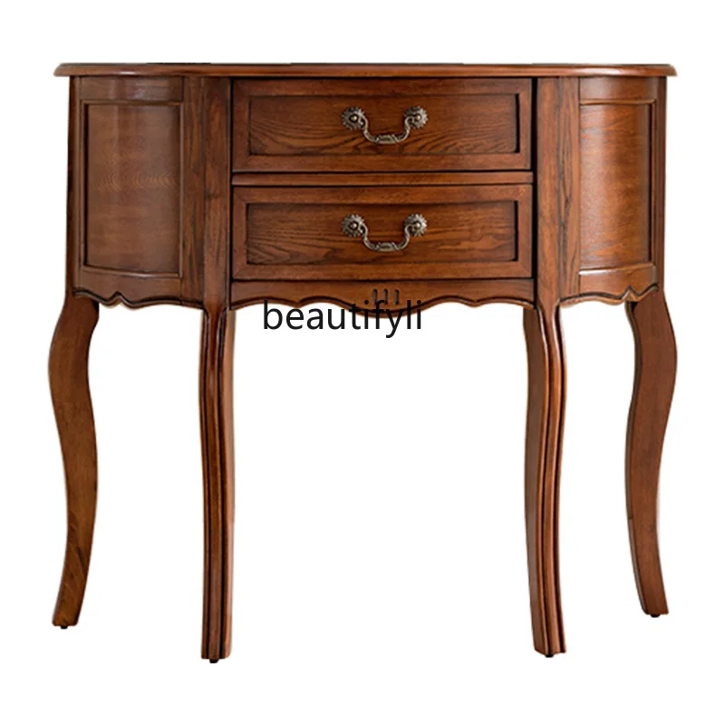 

American-Style Solid Wood Semicircle Sideboard Cabinet Corridor Wall Curio Cabinet Console Tables Simple Console