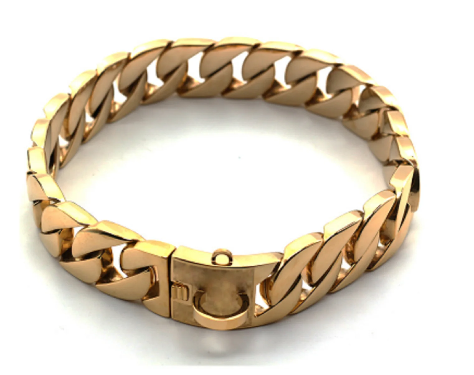 

Fashion luxury decorative dog Cuban chain rose gold collar reflective golden Metal dog necklace collar