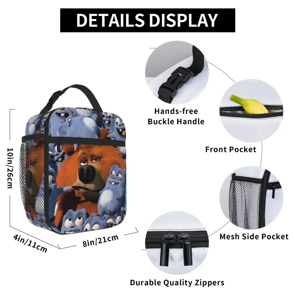 Grizzy and the Lemmings Insulated Lunch Bags Thermal Bag Cooler Thermal Lunch Box Picnic Food Tote Bags for Woman Student Travel