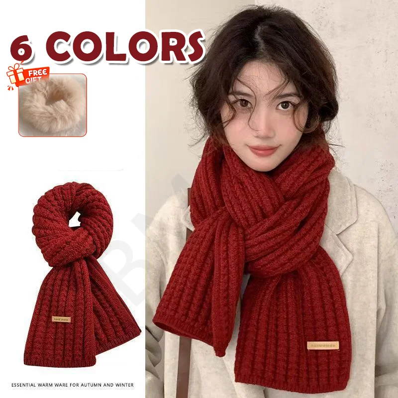 Women Winter Scarf New Korean Woolen Scarf Lovers Men And Women Thicken Warm Students Solid Color Knitted Scarves Christmas Gift