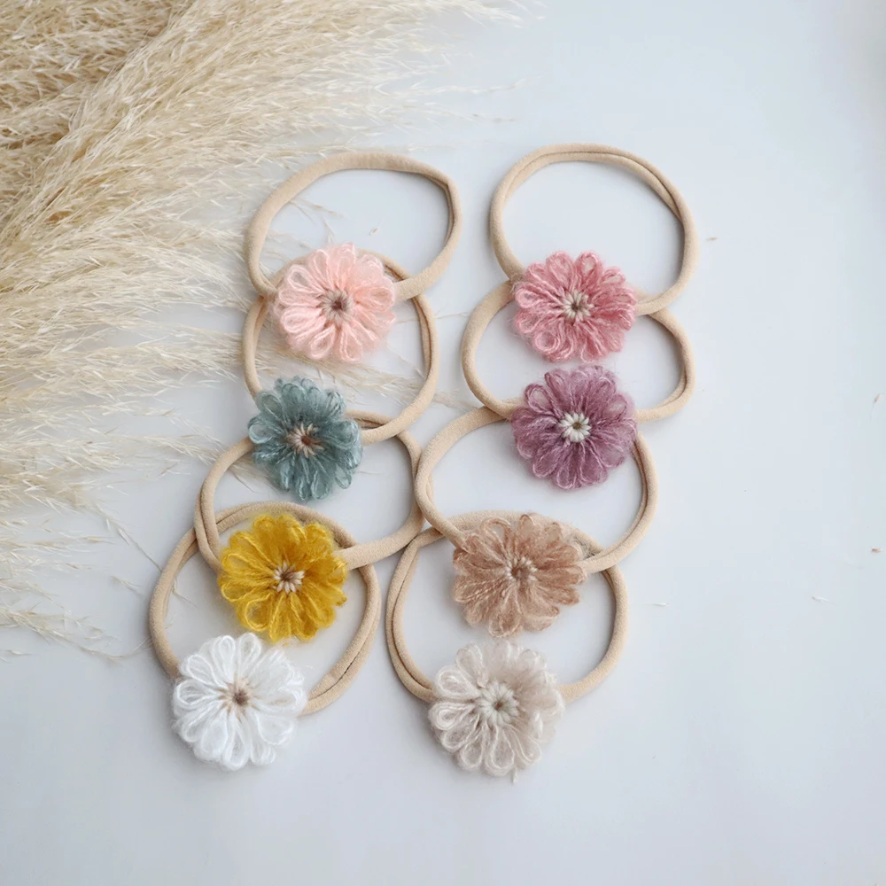 1.6in Woolen Flowers Baby Girls Nylon Headbands Kid Handmade Elastic Hairbands Children Hair Accessories Vintage Toddler Winter hair accessories hair bands hair headband accessories baby headband set