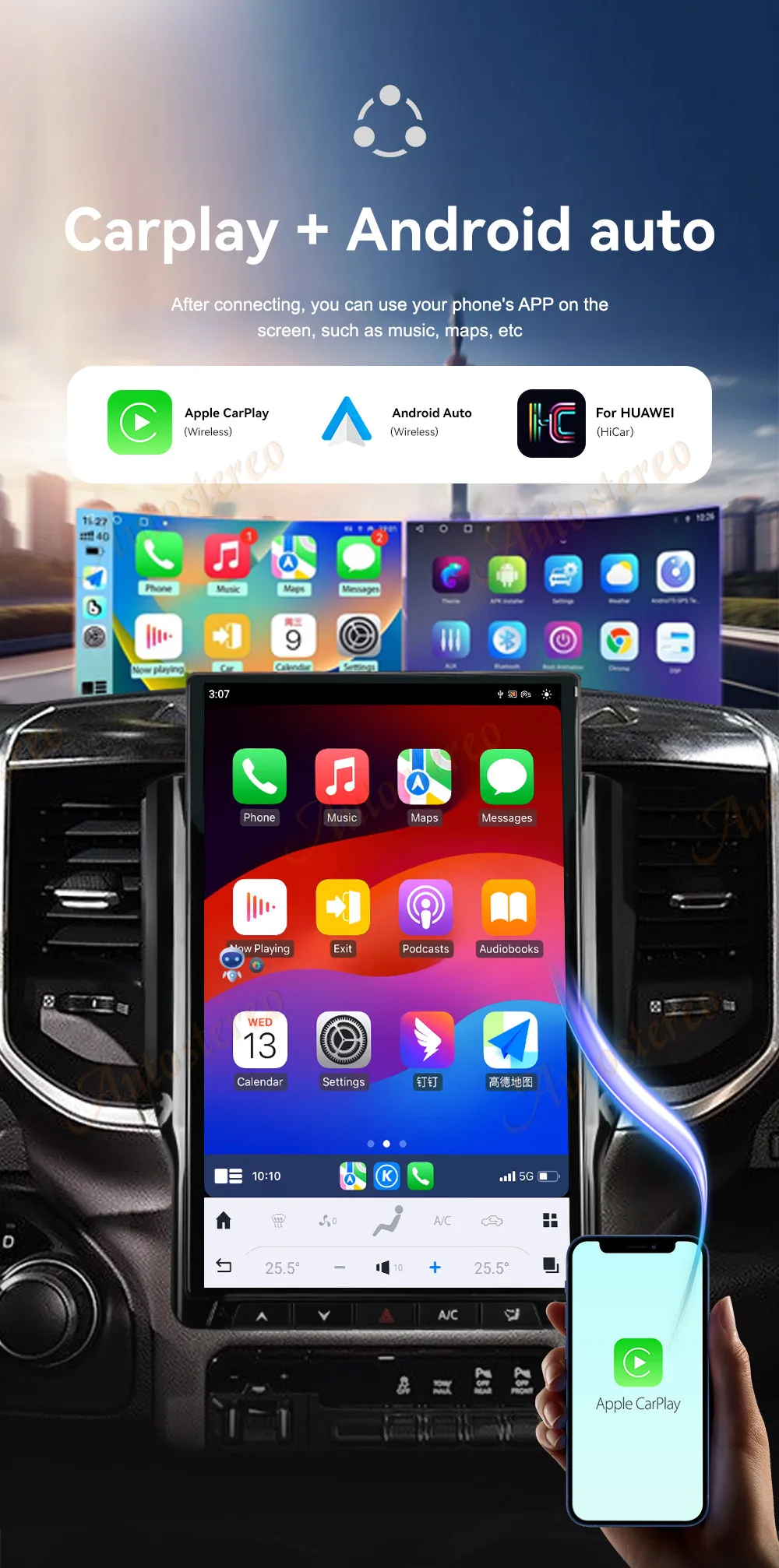Carplay 14.4 Inch Android 13 For Dodge RAM 2019-2023 Tesla Style Car GPS Navigat