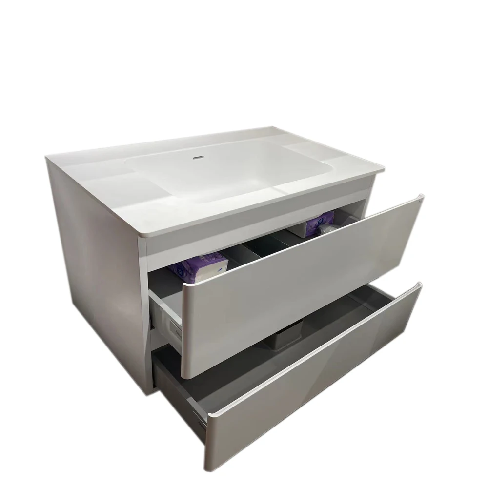 31.4&ldquo; Bathroom Furniture Corian Basin Oka Wood Cabinet Light Mirror Custom-Made Comb Vanity 001A