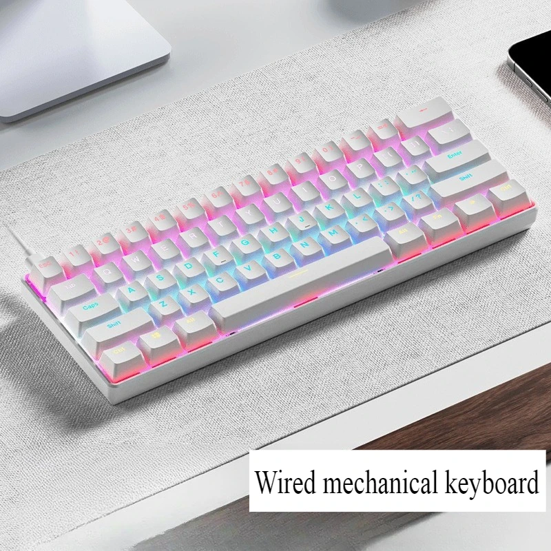 Teclado mecânico gamer teclado branco 60% mini teclados mecânico portátil computador de jogos escritório teclado computador