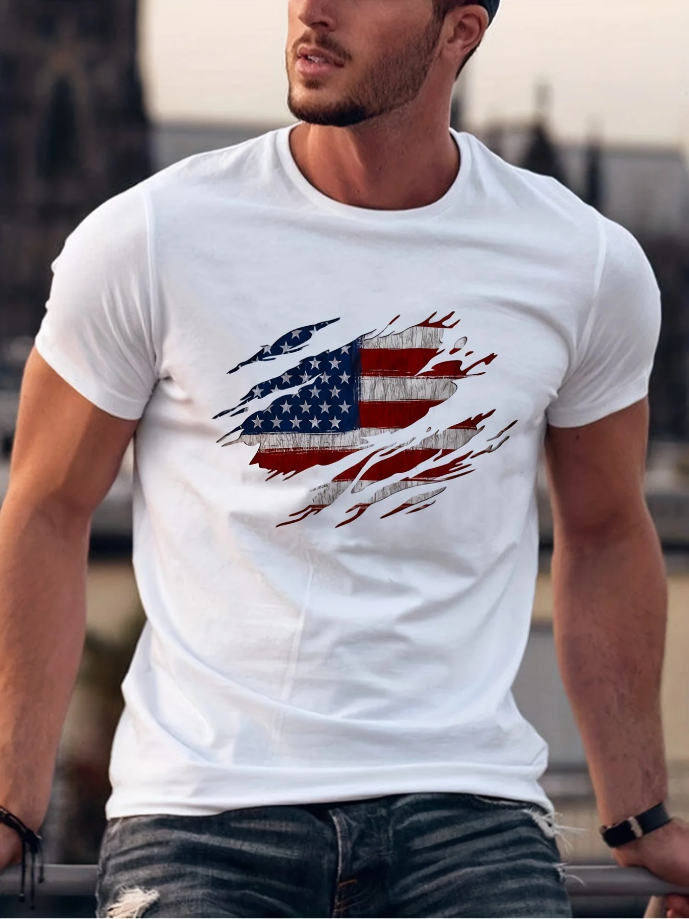 

Summer Casual Men's T-shirt - USA Flag Design, Breathable & Durable, Perfect Gift Idea