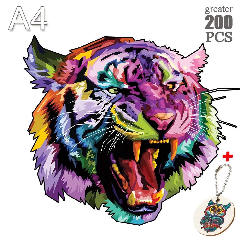 Challenging Wooden Jigsaw Puzzles Brightly Colored Tiger Irregular Shape Dinosaur Wooden Jigsaw Puzzles For Kids Adults