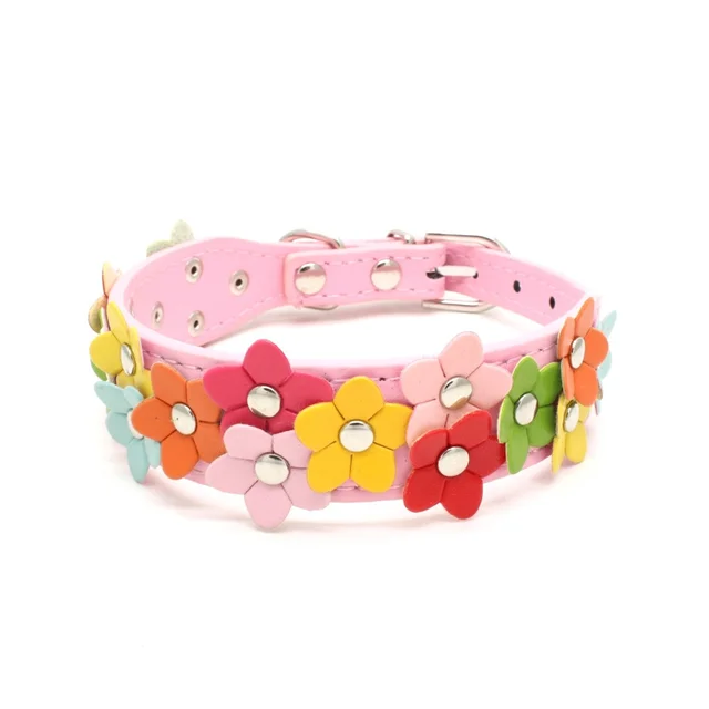 Portable Flowers Pet Dog Collar Leash PU Leather Cat Chain Neck Strap for Small Middle Large Animal Teddy Chihuahua Pug Fashion 6