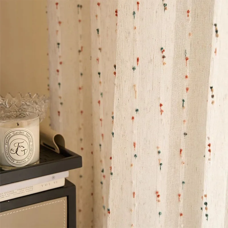 Vintage Linen Transparent Curtain - Rainbow Jelly Bean Design Easy to Hang Ideal for Bedroom  Living Room