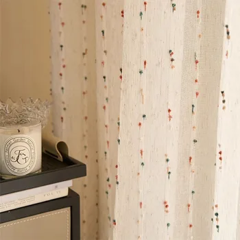 Vintage Linen Rainbow Jelly Bean Sheer Curtain – Easy Hang Rod Pocket 1