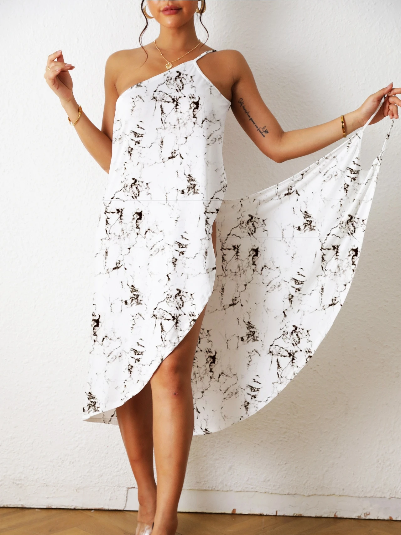 One Pieces Print Sexy Beach Dress Woman Summer Aesthetic Clothing Sleeveless Floral Beachwear Midi White Dresses for Women 2023