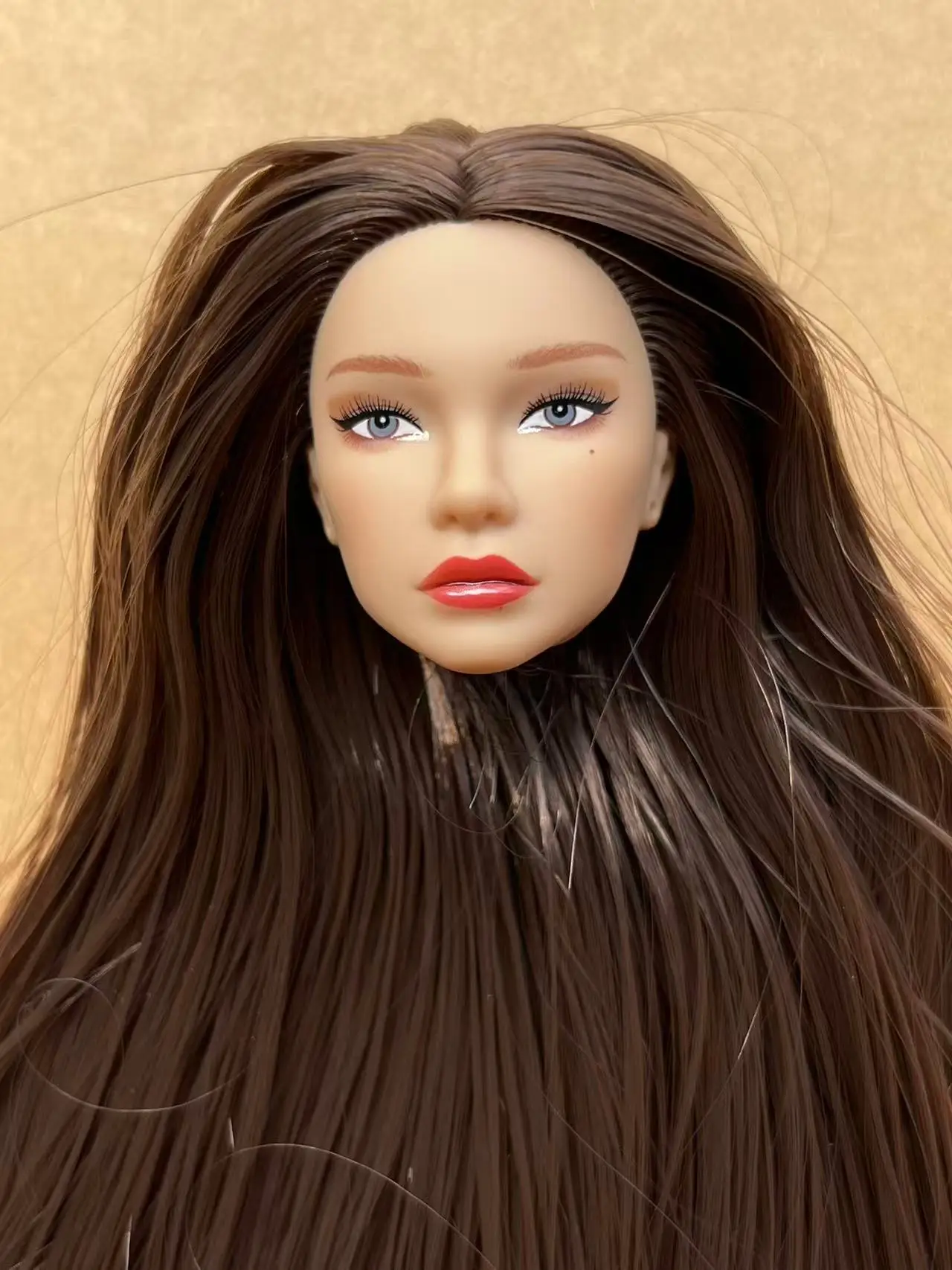 1/6 Coffee Beige Superwhite Skin Doll Heads Candy Color Hair Heads Collective Female Doll Figure Toys