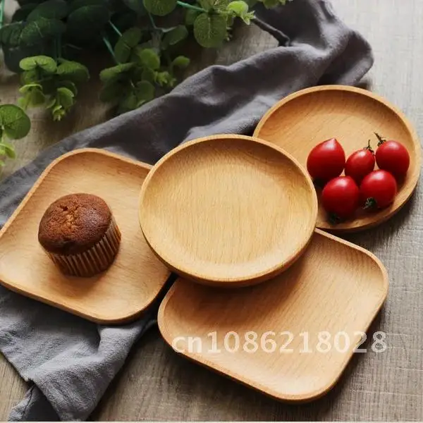 

Plate Serving Wood, Tray Serving Round & Square Wood, Platter Candy Snack Cake Dessert Fruit Bowls Wooden