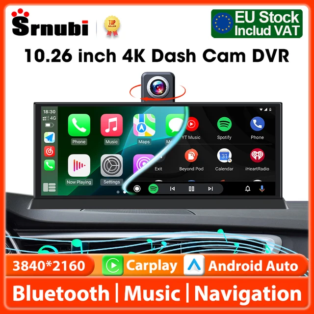 Srnubi 10.26 "4K rotation Dash Cam voiture DVR, Carplay Portable universel pour écran de voiture, Carplay sans fil Android Auto Bluetooth Radio 1