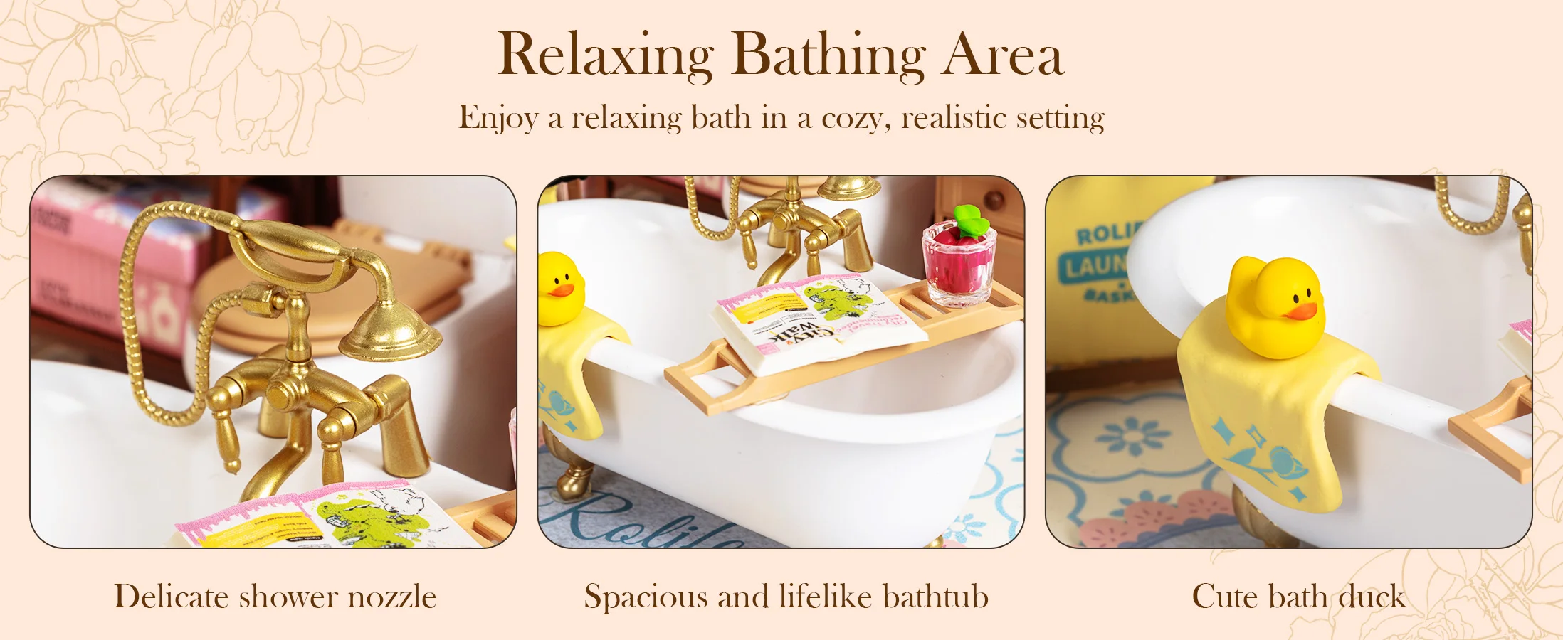 Components of the DIY miniature bathroom kit neatly arranged