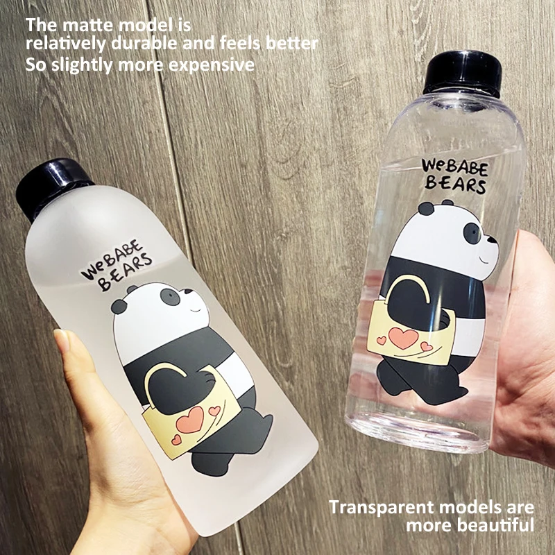 1L Water Bottles, Cute Panda Bear Cup With Straw, Transparent