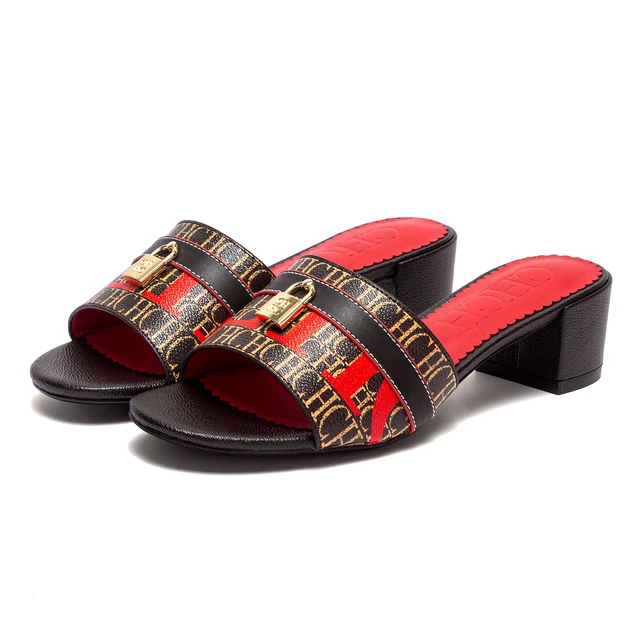 CHCH Women's Heels Sandals Low Block Chunky Heeled Sandals Slide Sandals Slip on Comfortable Casual Pumps Shoes 5cm