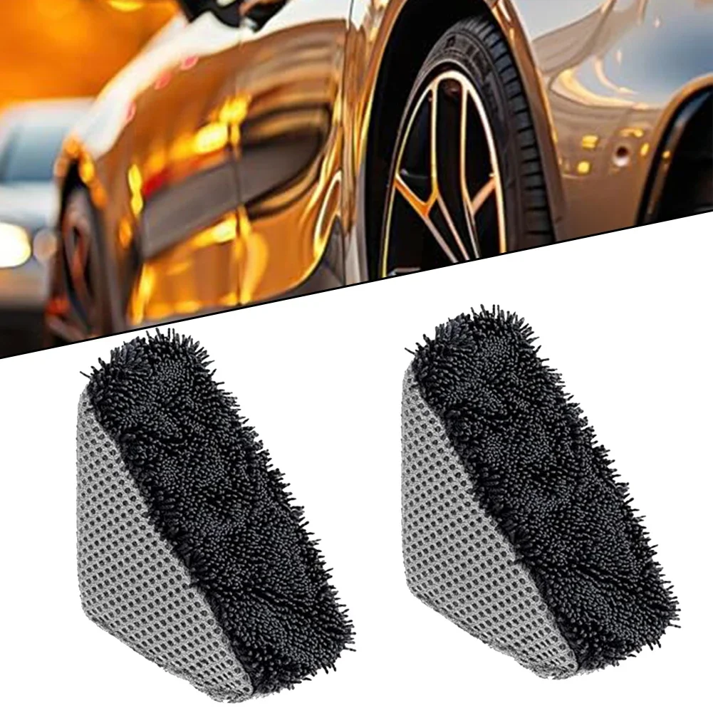 2Pcs Triangle Tire Polishing Waxing Sponge Brush Car Tire Washing Cleaning Brushes Contour Detailing Dressing Applicator Pad