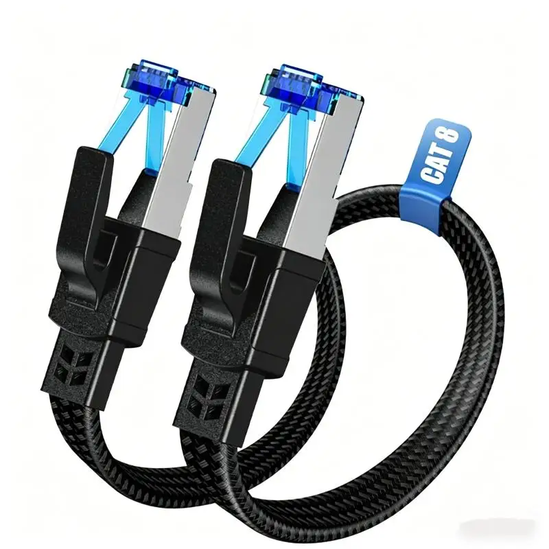 【C】1Pc 고속 CAT8 이더넷 케이블 40Gbps 2000MHz RJ45 플랫 및 라운드형 인터넷 라우터용 스마트 TV 서버 게임용 패치 코드