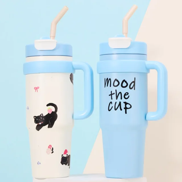 1000ML Thermal Water Bottle 32oz Large Capacity With Straw Stainless Steel Thermos Bottle Cold and Hot Thermos Cup 6